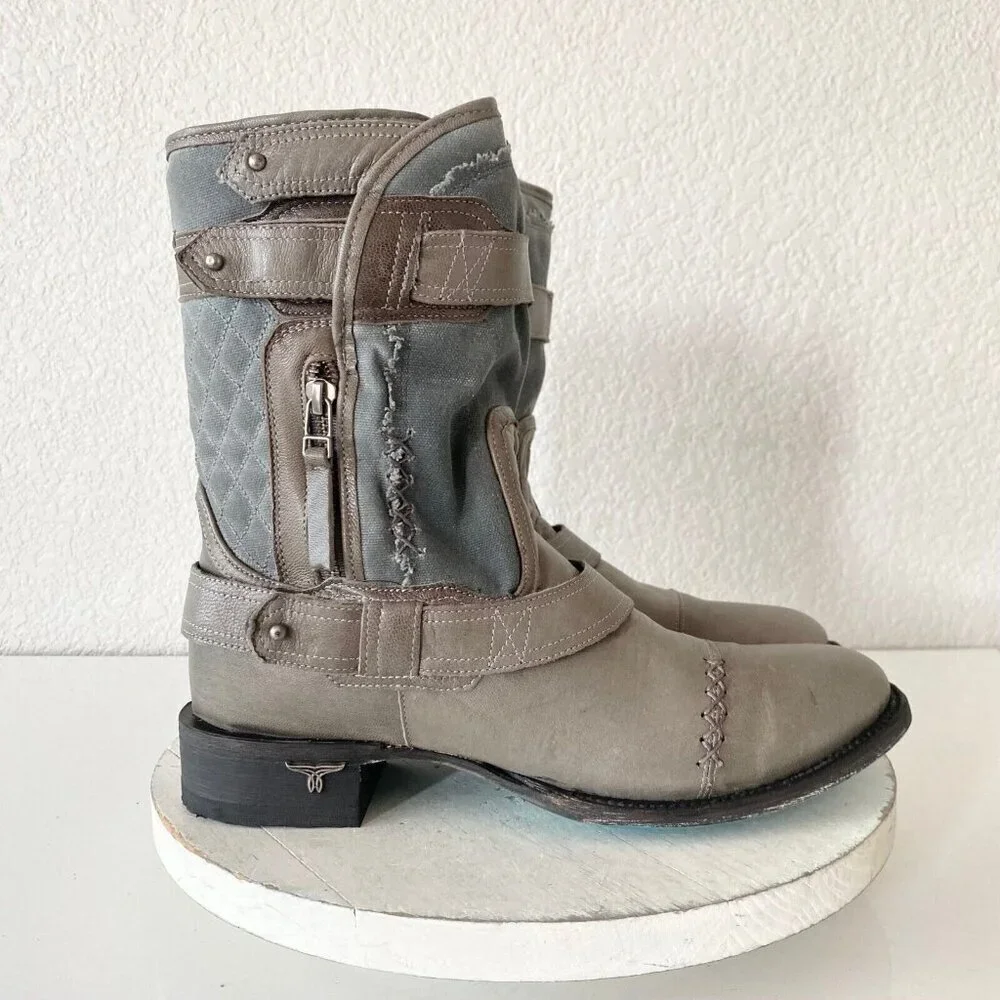 NEW Lane Womens Gray Quilted Mid-Calf Boots With Zipper & Buckle Accents Size 10